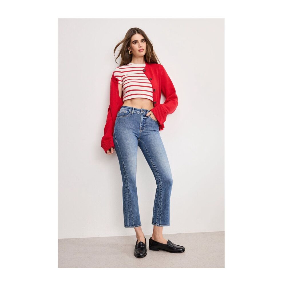 Good American Good Legs Mid Rise Crop Mini Bootcut Blue Jeans Size 0/25